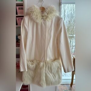 French Connection Cream Faux Fur Trim Hooded Wool-Blend Coat, Size 8 – EUC